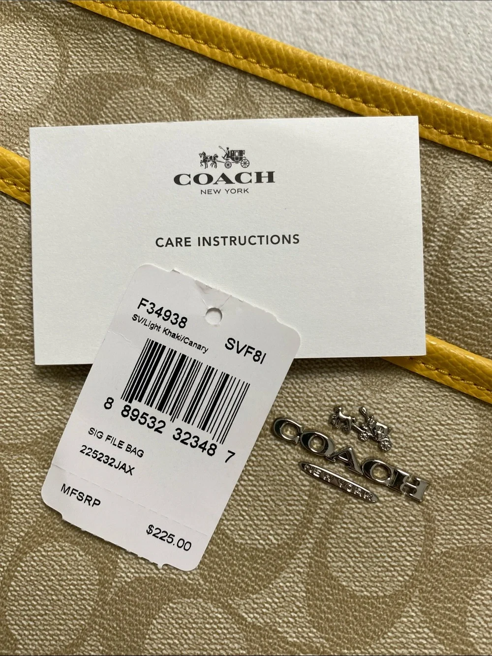 Coach Signature Coated Canvas File Bag | Adjustable Strap | Light Khaki/Canary